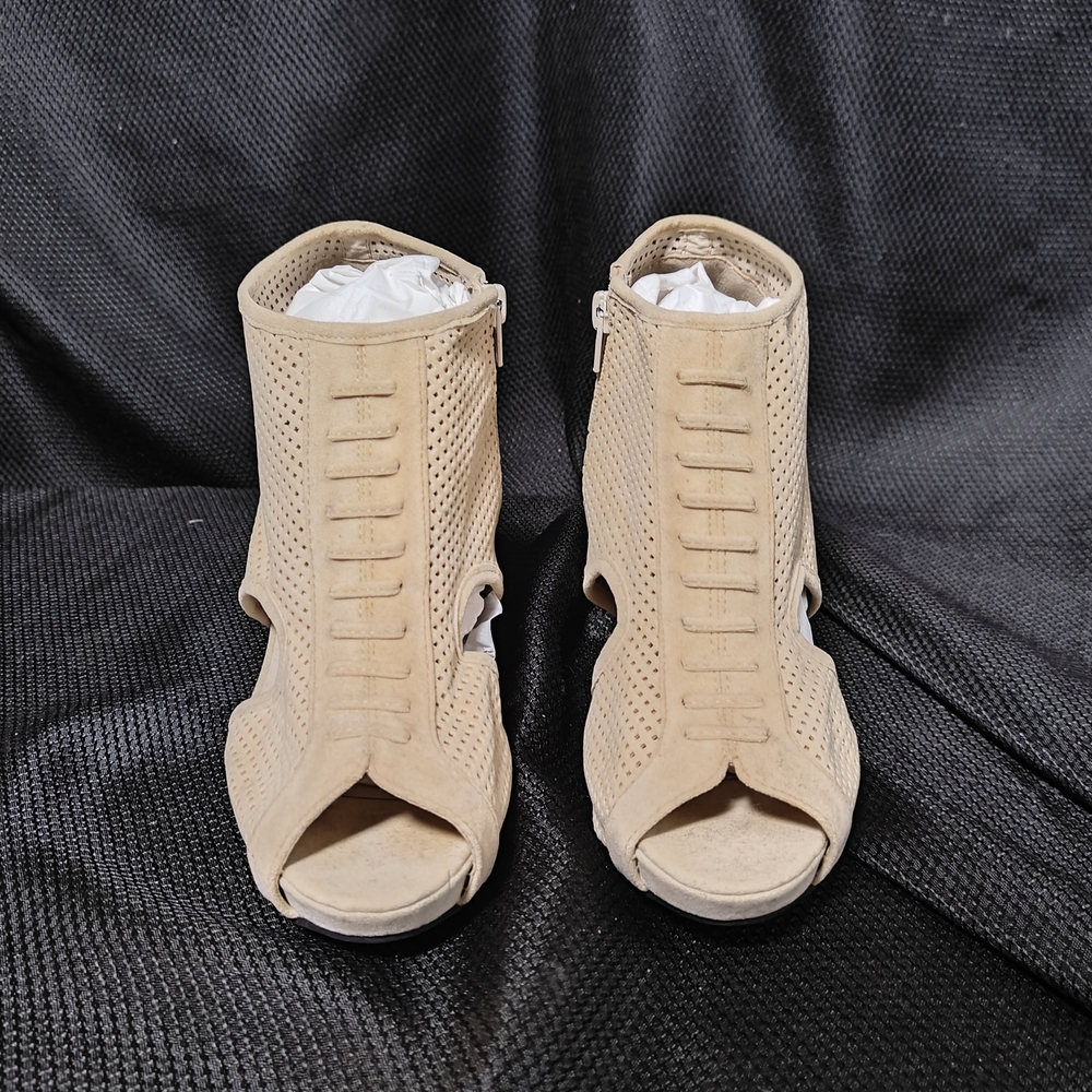 Tan Peep-Toe Ankle Boots
